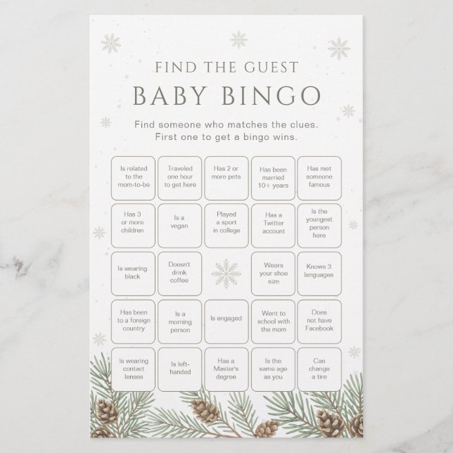 Winter Baby Shower Bingo Game Find the Guest Game (Devant)