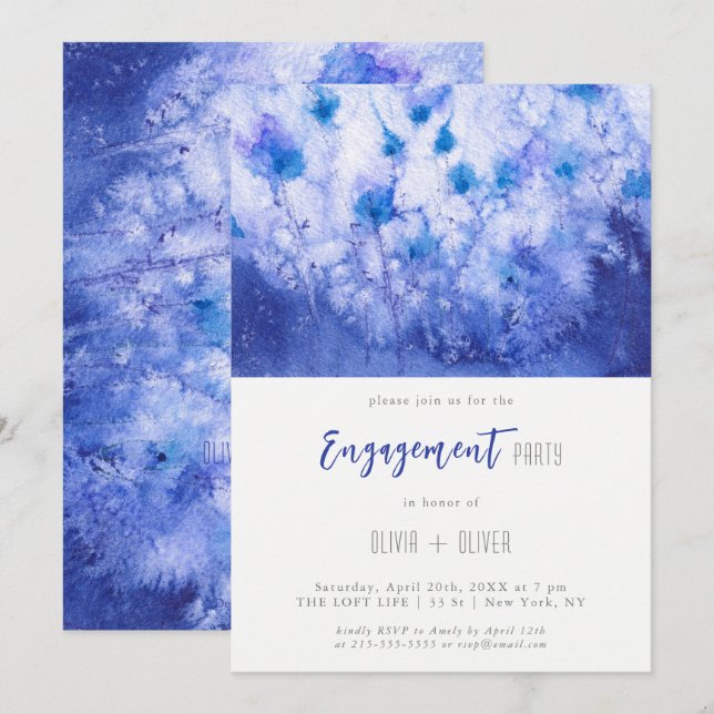 Winter Blue Garden Engagement Party Invitation (Devant / Derrière)