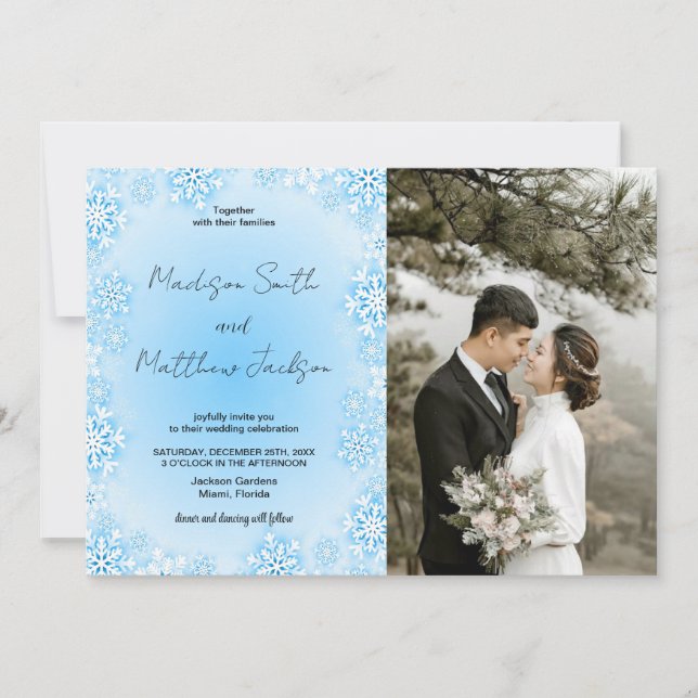 Winter Blue Neige Mariage Invitations avec photo (Devant)