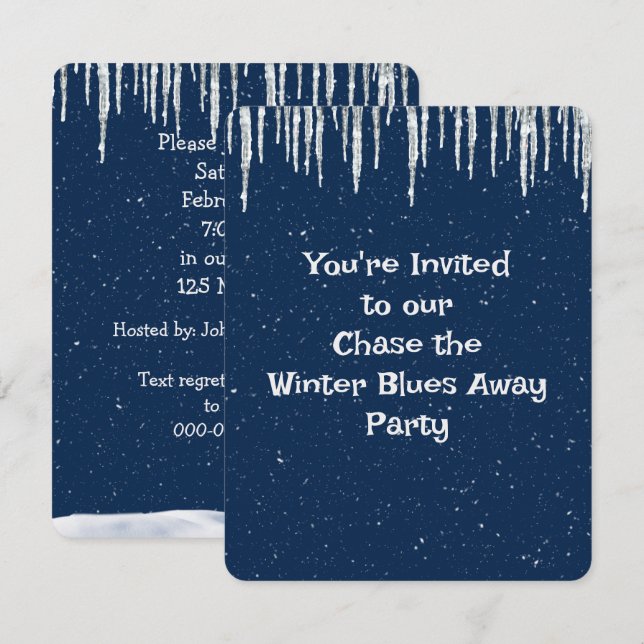 Winter Blues Party Invitation (Devant / Derrière)