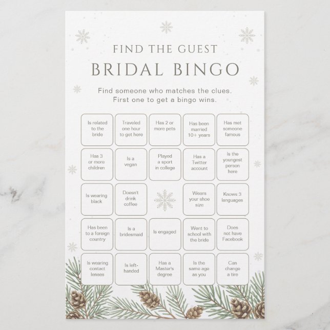 Winter Bridal Shower Bingo Game Find the Guest (Devant)
