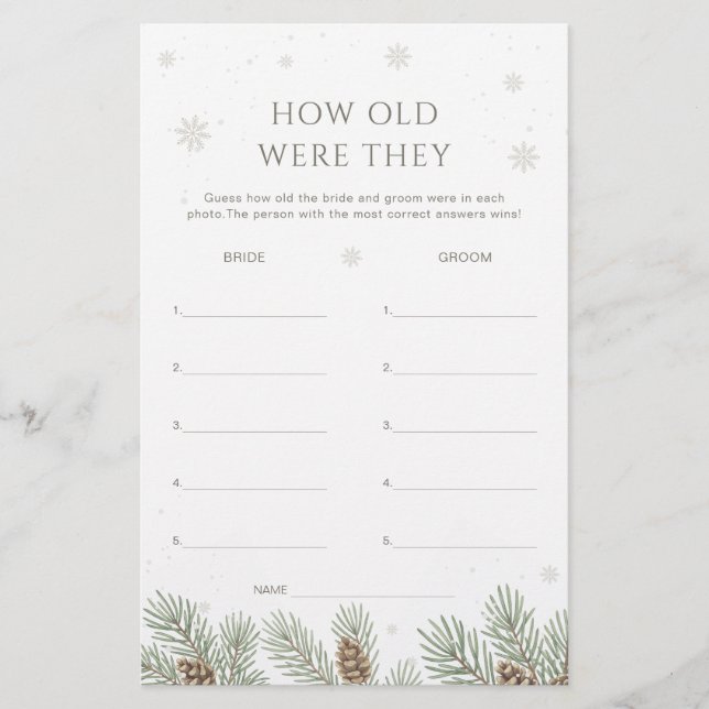 Winter Bridal Shower Guess the Age Game (Devant)