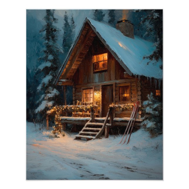 Winter Cabin Christmas Poster (Devant)