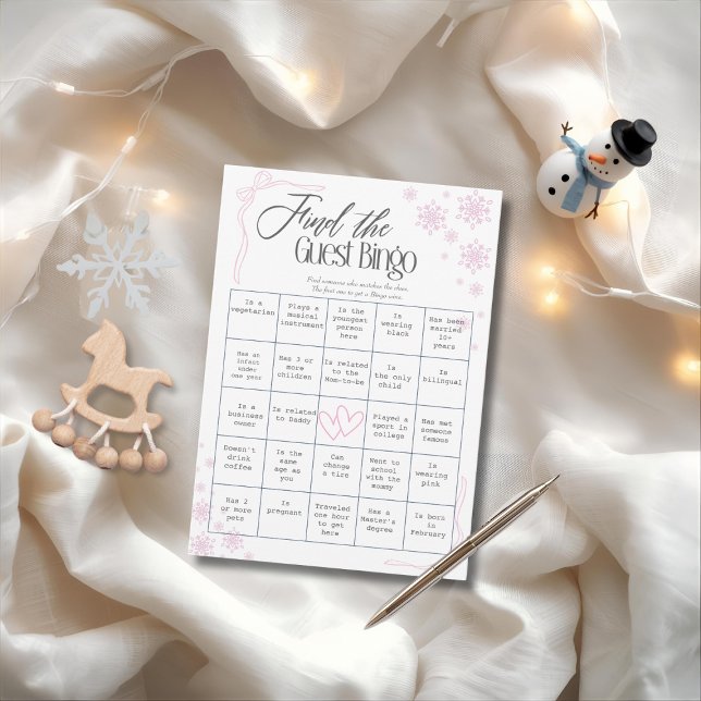 Winter Coquette rose Trouvez La Carte De Bingo Inv (Winter Coquette pink Find The Guest Bingo Card)