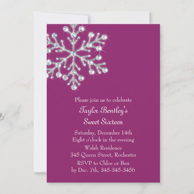 Winter Crystal Sweet 16e anniversaire Invitation m (Devant)