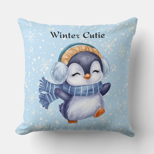 Winter Cutie | Coussin Décoratif Mignon Manchot (Recto)
