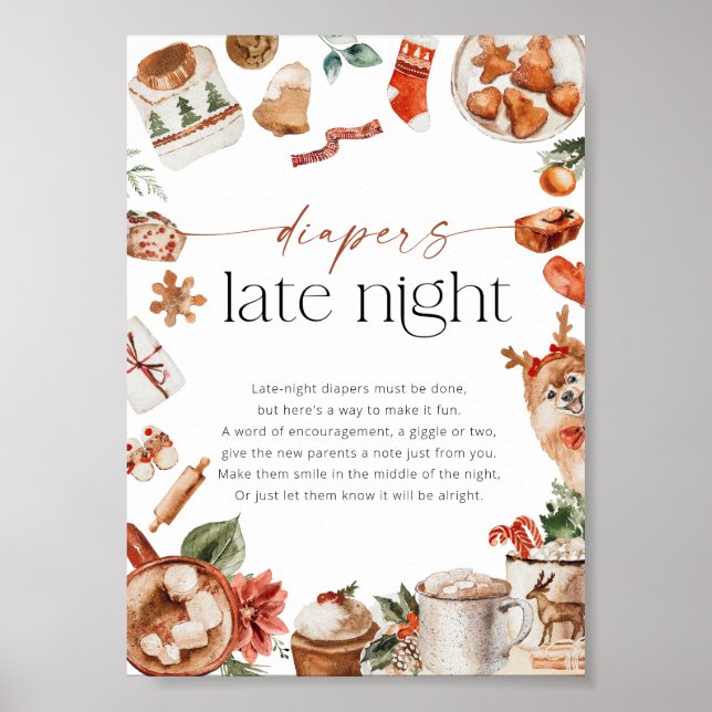 Winter Diapers Late Night Baby Shower Poster (Devant)