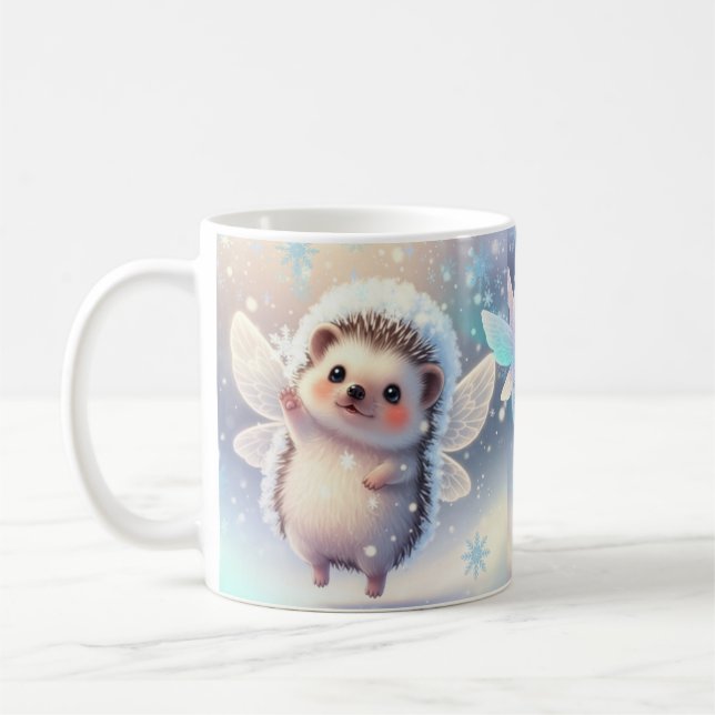 Winter Fairy Hedgehogs Mug – Cute Snowflake  (Gauche)
