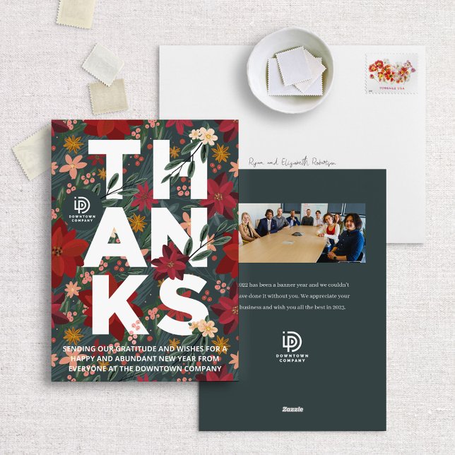 Winter Floral Merci carte de vacances d'affaires (Créateur téléchargé)