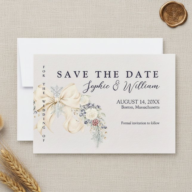 Winter Floral Wedding Flat Save The Date Card (Créateur téléchargé)
