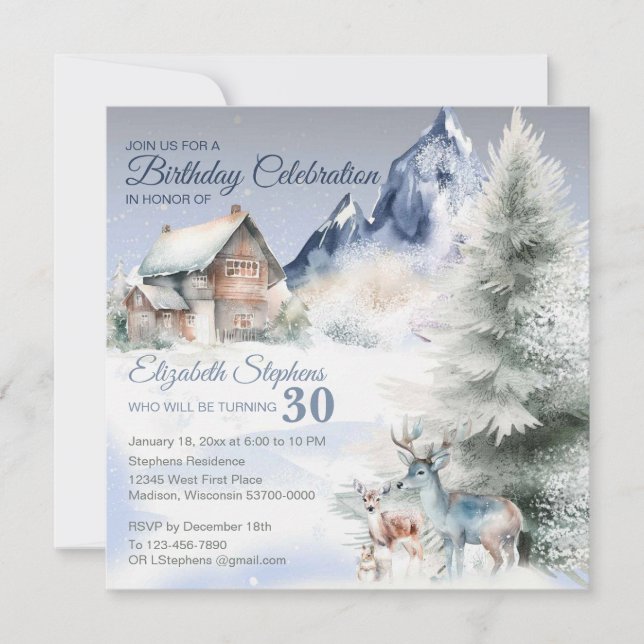 Winter Forest Watercolor Birthday Flat Card (Devant)