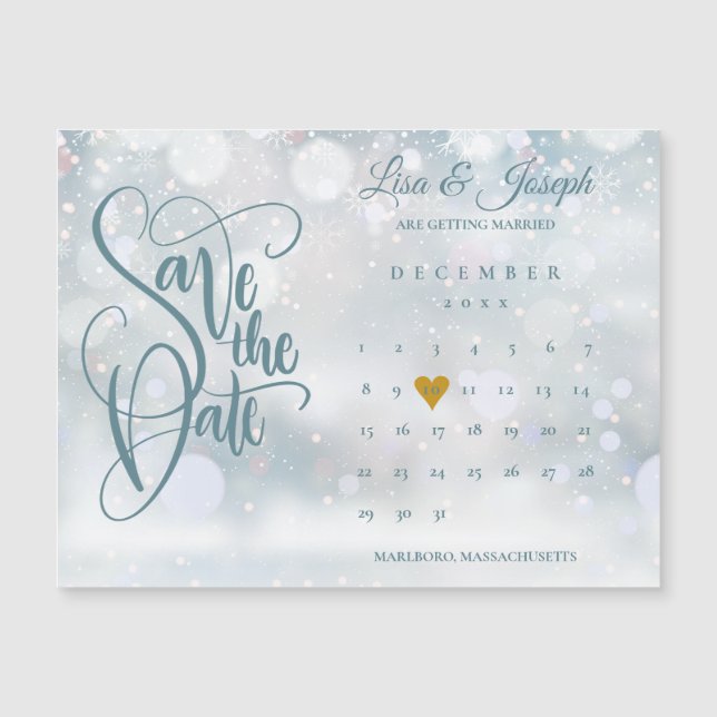 Winter Gold Heart Calendrier Enregistrer la date (Devant)