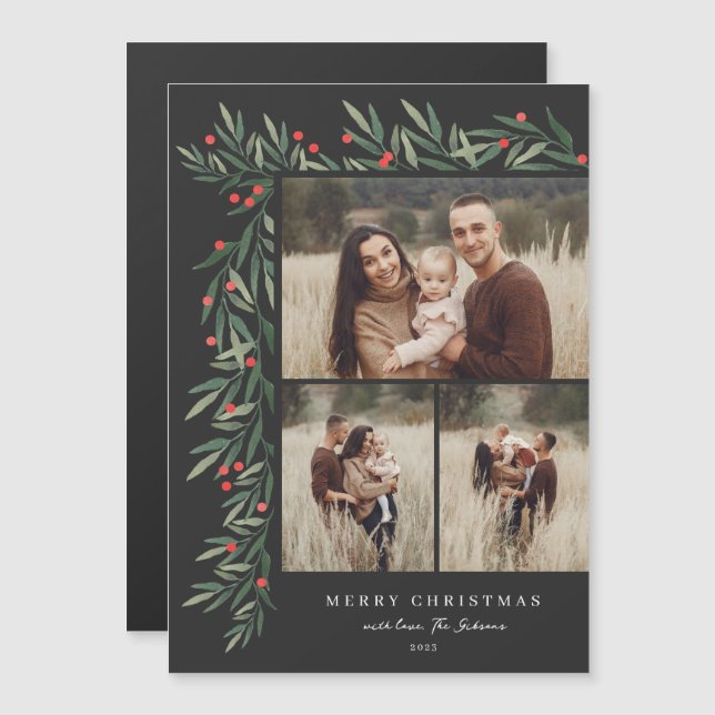 Winter Greenery Black 3 Photo Noël (Devant / Derrière)