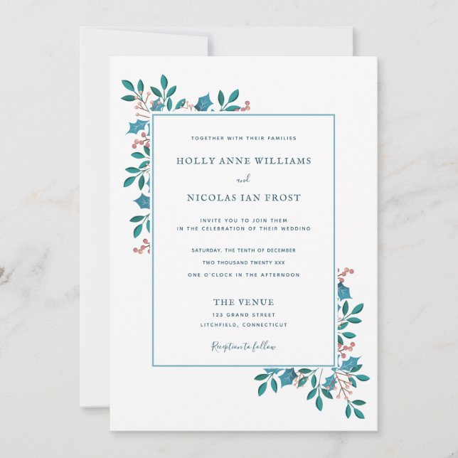 Winter Holly Floral Mariage Suite Invitation (Devant)