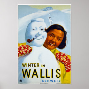 Winter im Wallis, Schweiz, Ski Poster