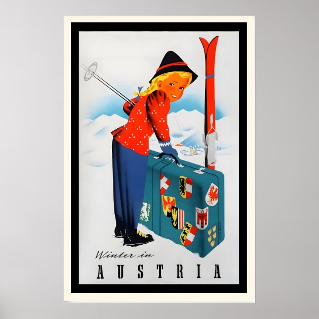 Winter in Austria Vintage Ski Poster - Framed (Devant)