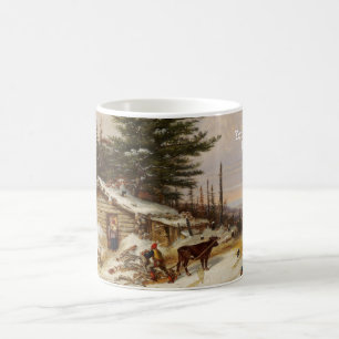 Winter Log House tasse de texte personnalisée