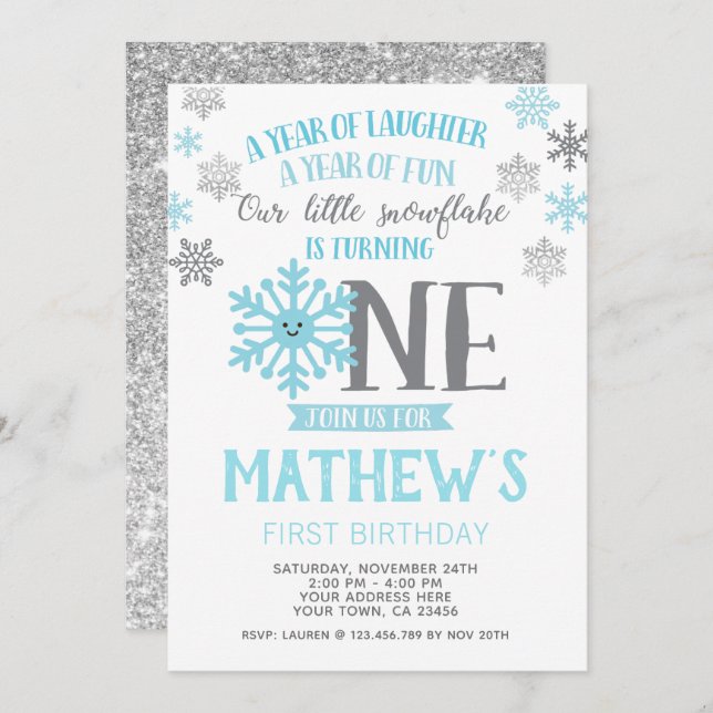 Winter Onederland 1er Anniversaire Invitation (Devant / Derrière)
