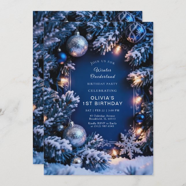 Winter ONEderland 1st Birthday Invitation Editable (Devant / Derrière)