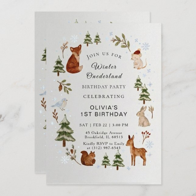 Winter ONEderland 1st Birthday Invitation Editable (Devant / Derrière)