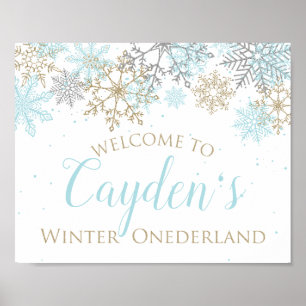 Winter Onederland Affiche de bienvenue bleue et or