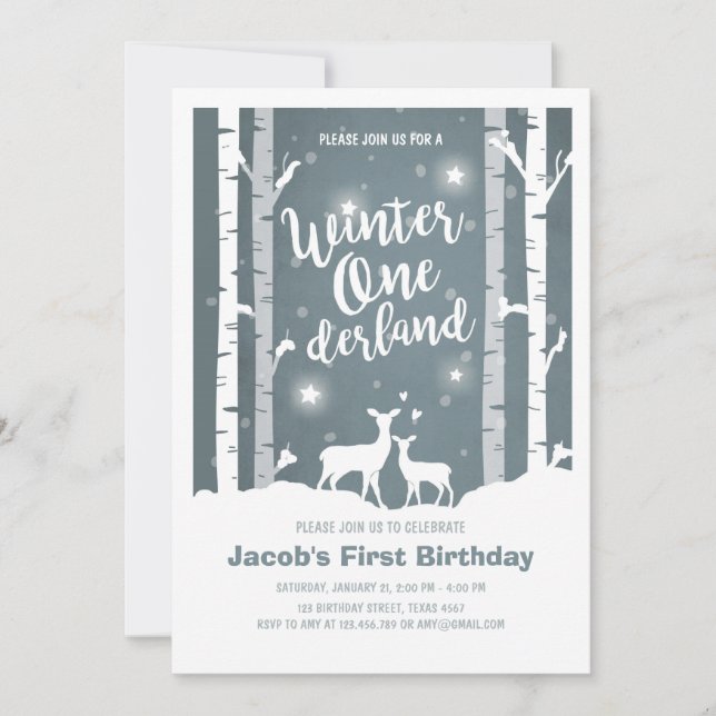Winter Onederland anniversaire invitation Deer Bir (Devant)
