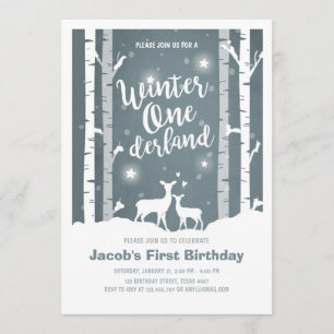 Winter Onederland anniversaire invitation Deer Bir