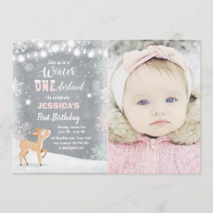 Winter Onederland anniversaire invitation Mint ros