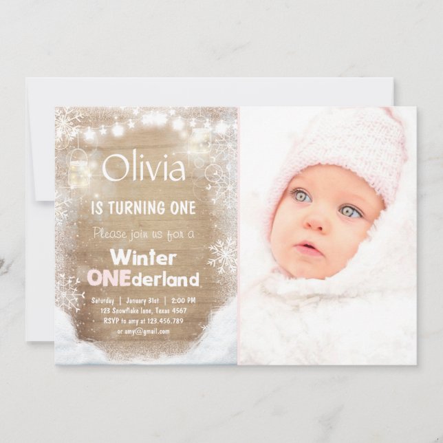 Winter Onederland anniversaire invitation Neige ro (Devant)