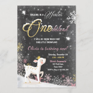 Winter Onederland anniversaire invitation rose Gol