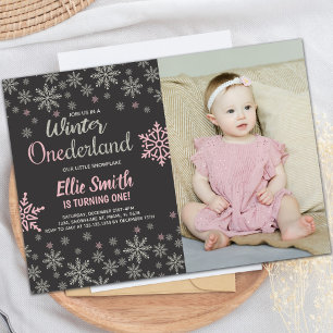 Winter Onederland Anniversaire Invitations avec ph