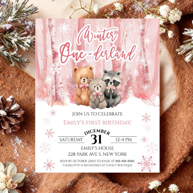 Winter Onederland Bear Pink First Birthday Budget (Créateur téléchargé)