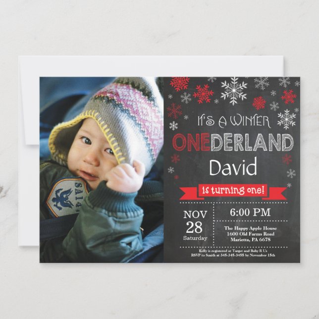 Winter Onederland Boy 1er Anniversaire Invitation (Devant)