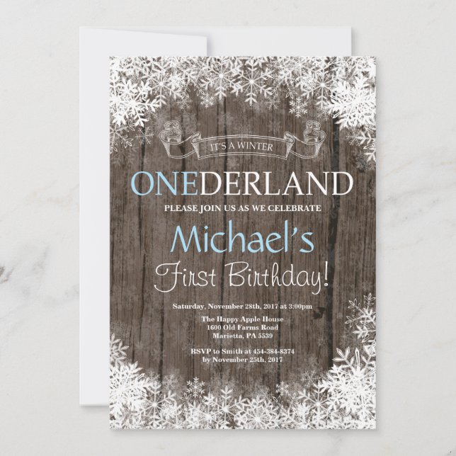 Winter Onederland Boy 1er Anniversaire Invitation (Devant)