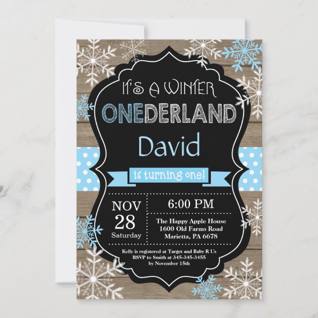 Winter Onederland Boy 1er Anniversaire Invitation (Devant)