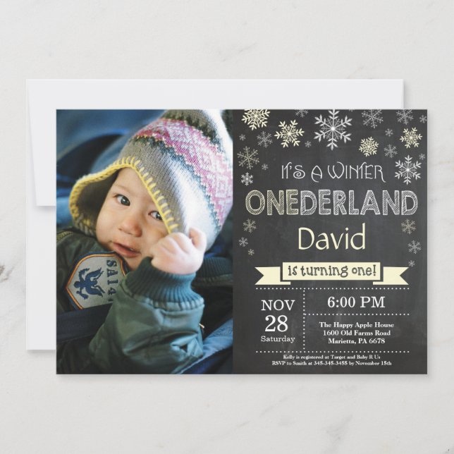 Winter Onederland Boy 1er Anniversaire Invitation (Devant)