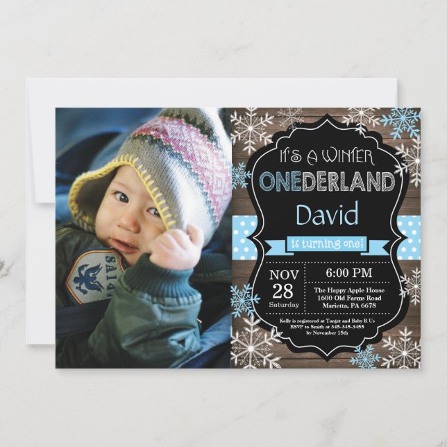 Winter Onederland Boy 1er Anniversaire Invitation (Devant)