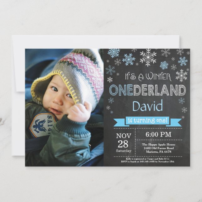 Winter Onederland Boy 1er Anniversaire Invitation (Devant)