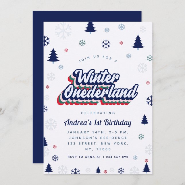 Winter Onederland Boy 1er Anniversaire Invitation (Devant / Derrière)