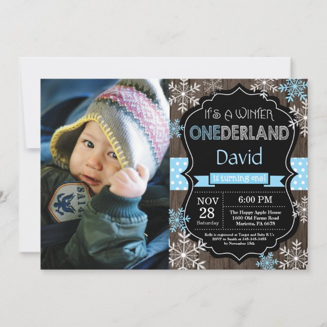 Winter Onederland Boy 1er Anniversaire Invitation (Devant)