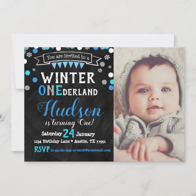 Winter Onederland Boy First Birthday Invitation (Devant)