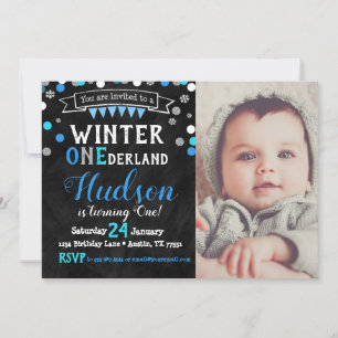 Winter Onederland Boy First Birthday Invitation