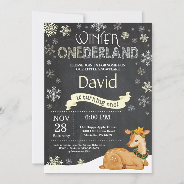 Winter Onederland Deer 1er Anniversaire Invitation (Devant)