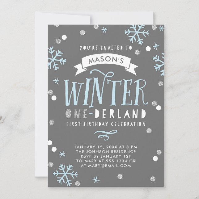 Winter Onederland First Birthday Party Invitation (Devant)