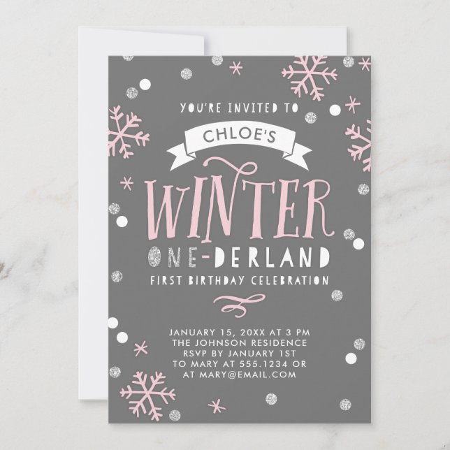 Winter Onederland First Birthday Party Invitation (Devant)