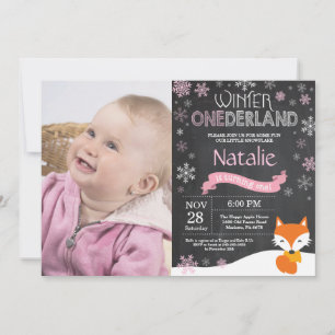 Winter Onederland Fox 1er Anniversaire Invitation