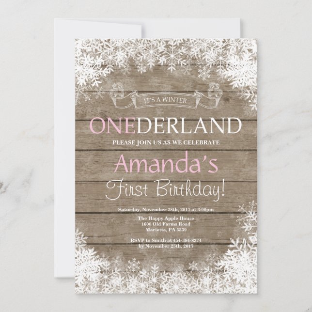 Winter Onederland Girl 1er Anniversaire Invitation (Devant)