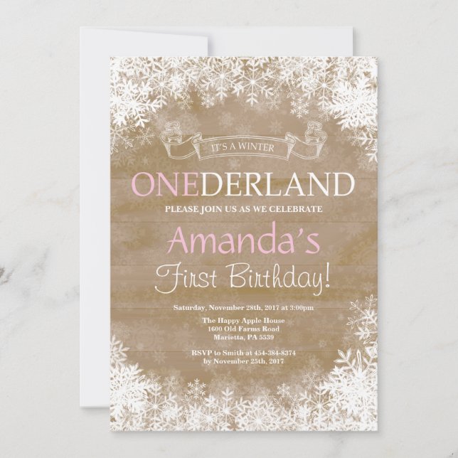 Winter Onederland Girl 1er Anniversaire Invitation (Devant)