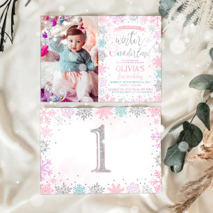 Winter Onederland Girl 1er Anniversaire Invitation