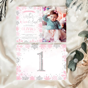 Winter Onederland Girl 1er Anniversaire Invitation